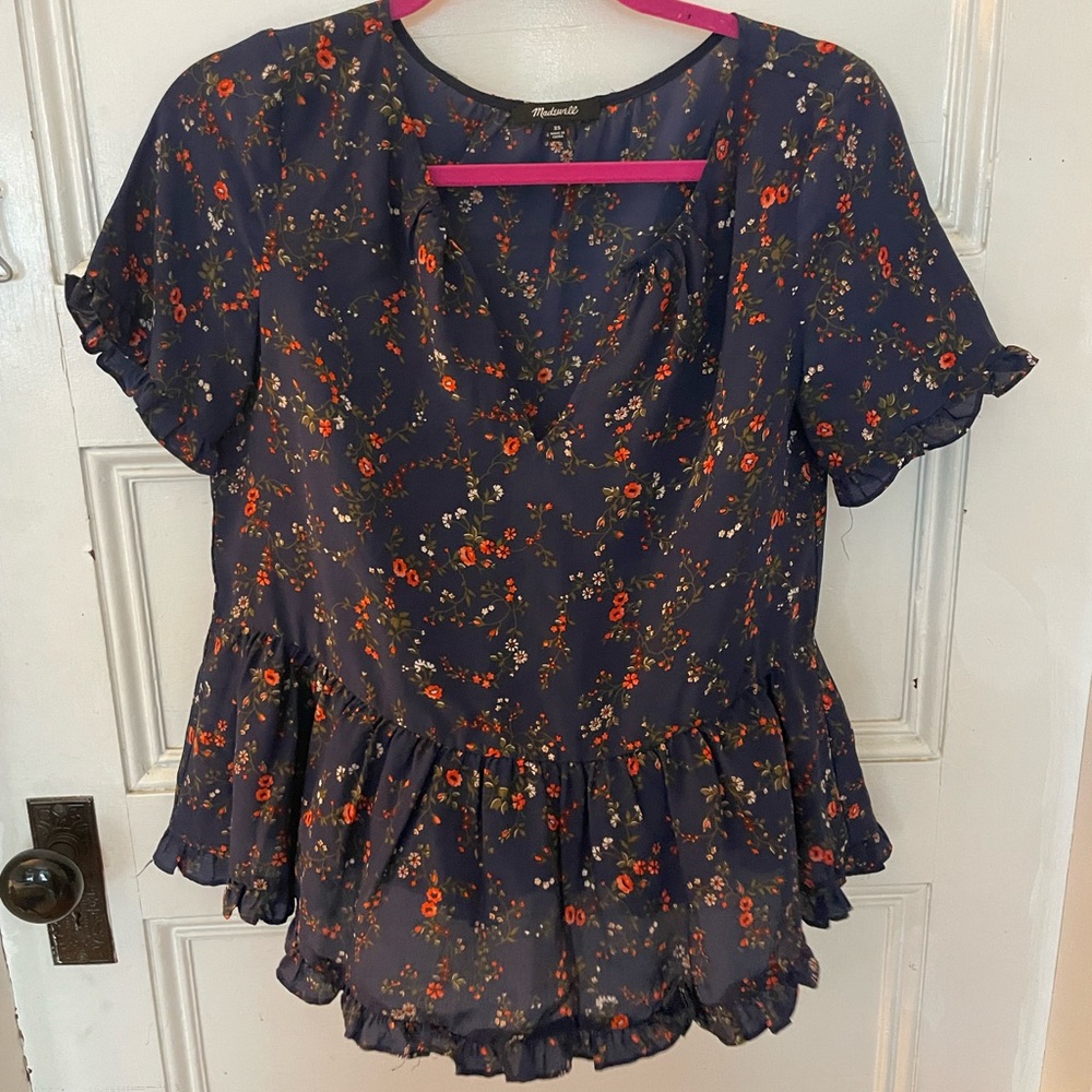 Madewell Floral Short Sleeved Blouse